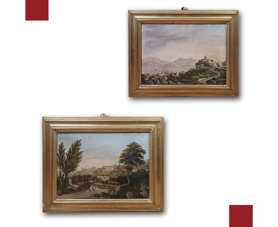 PAIR OF SMALL LANDSCAPE PAINTINGS ROMAN SCHOOL MID-18TH CENTURY
