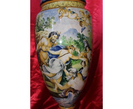 Amphora Majolica painted and decorated mythological scene - Naples? - &#39;800