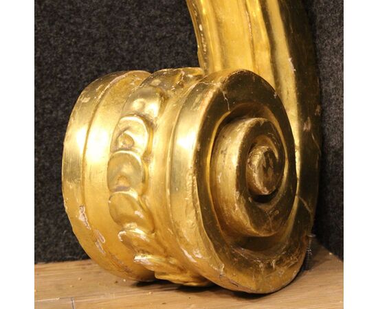 Console italiana in legno dorato con piano in marmo