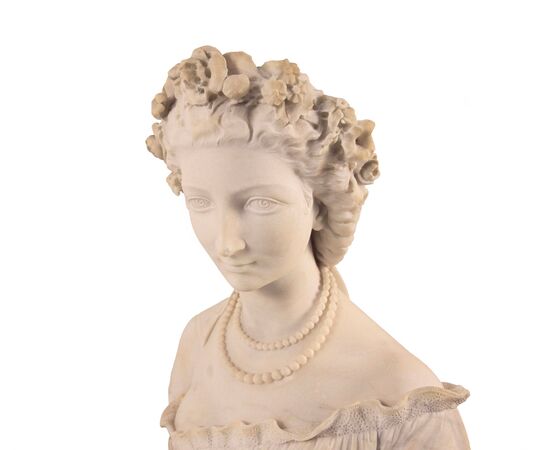 Francesco Romano (Milano, 1833 - 1875)  "Giovinetta con corona di fiori"