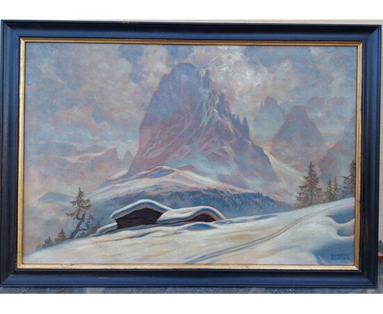 Winter view of Sassolungo, Dolomites