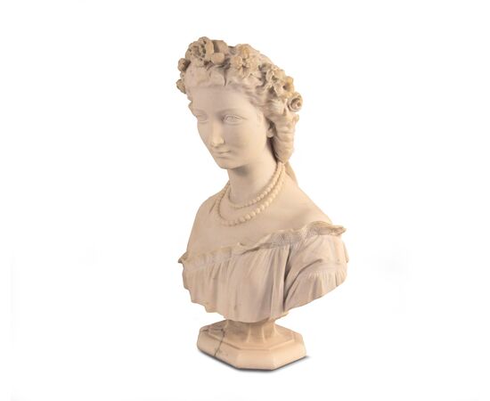 Francesco Romano (Milano, 1833 - 1875)  "Giovinetta con corona di fiori"