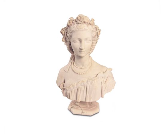 Francesco Romano (Milano, 1833 - 1875)  "Giovinetta con corona di fiori"