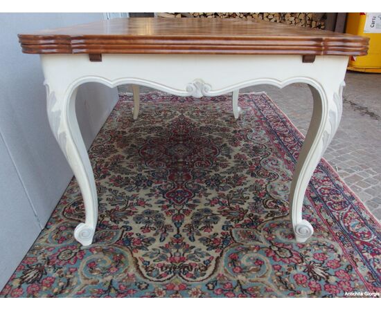 GRANDE TAVOLO A TIRO IN NOCE LACCATO STILE PROVENZALE   cm L163xP98xH76  aperto cm 253