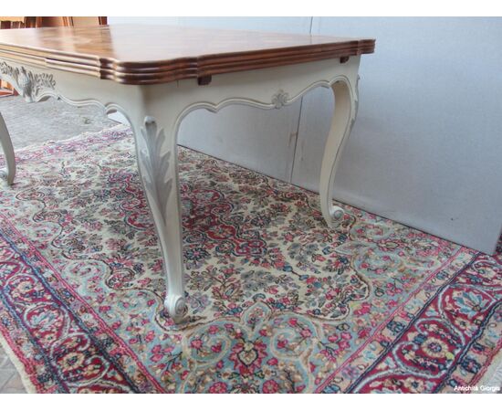 GRANDE TAVOLO A TIRO IN NOCE LACCATO STILE PROVENZALE   cm L163xP98xH76  aperto cm 253