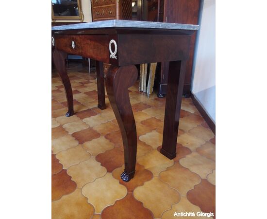 CONSOLE -TAVOLINO STILE IMPERO IN PIUMA DI MOGANO EPOCA 800 cm L116xP47xH79