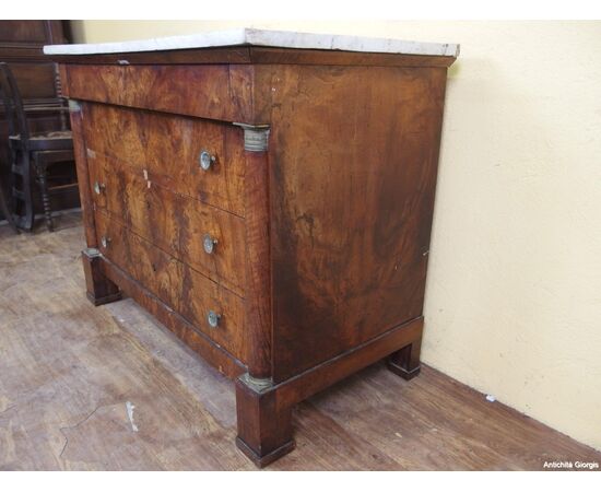 CASSETTONE LASTRONATO IN NOCE STILE IMPERO PIEMONTESE   cm L123xP63xH95