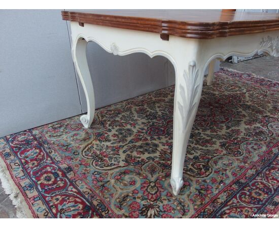 GRANDE TAVOLO A TIRO IN NOCE LACCATO STILE PROVENZALE   cm L163xP98xH76  aperto cm 253