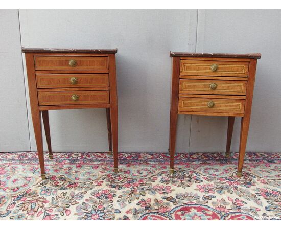 COPIA DI COMODINI STILE LUIGI XVI LASTRONATI IN NOCE EPOCA  META' 800