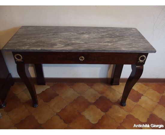 CONSOLE -TAVOLINO STILE IMPERO IN PIUMA DI MOGANO EPOCA 800 cm L116xP47xH79