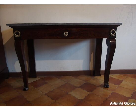 CONSOLE -TAVOLINO STILE IMPERO IN PIUMA DI MOGANO EPOCA 800 cm L116xP47xH79