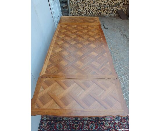 GRANDE TAVOLO A TIRO IN NOCE LACCATO STILE PROVENZALE   cm L163xP98xH76  aperto cm 253