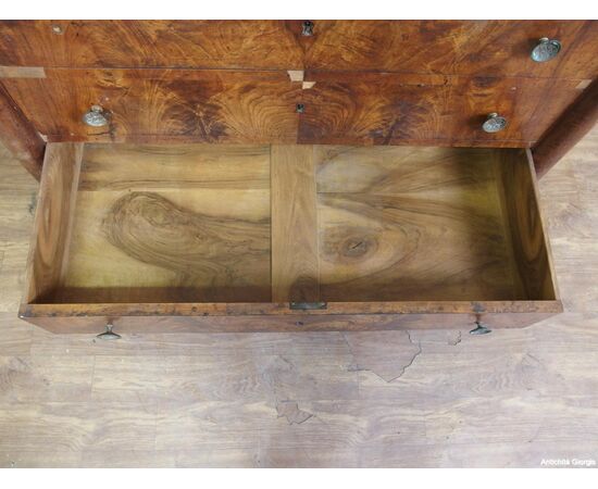 CASSETTONE LASTRONATO IN NOCE STILE IMPERO PIEMONTESE   cm L123xP63xH95