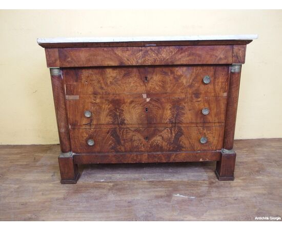 CASSETTONE LASTRONATO IN NOCE STILE IMPERO PIEMONTESE   cm L123xP63xH95