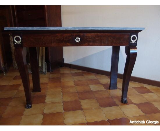 CONSOLE -TAVOLINO STILE IMPERO IN PIUMA DI MOGANO EPOCA 800 cm L116xP47xH79