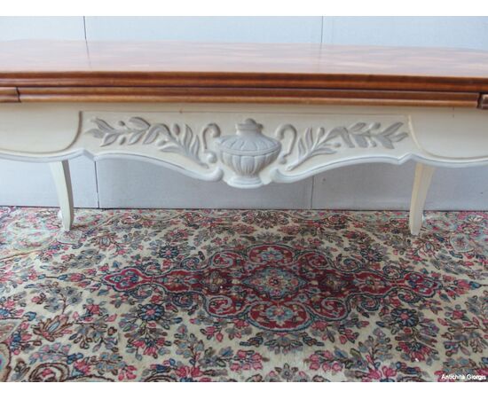 GRANDE TAVOLO A TIRO IN NOCE LACCATO STILE PROVENZALE   cm L163xP98xH76  aperto cm 253