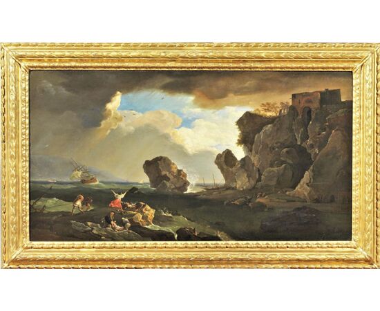 Naufragio sulla scogliera  - Firmato Vernet 1786