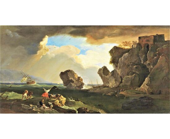 Naufragio sulla scogliera  - Firmato Vernet 1786