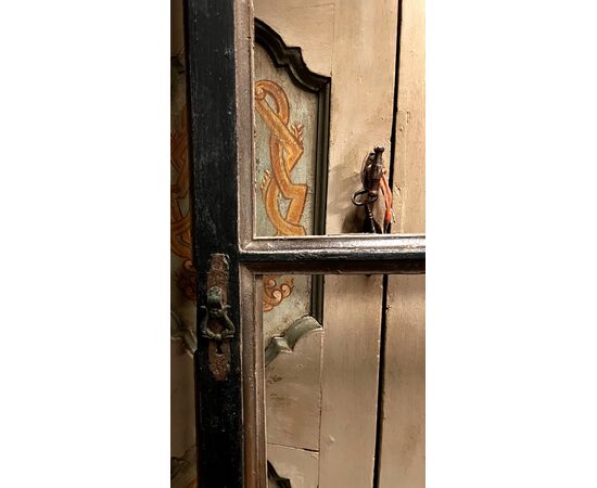 PTL720 - Lacquered glass door, double-sided, 19th century, opening cm W 90 x H 214