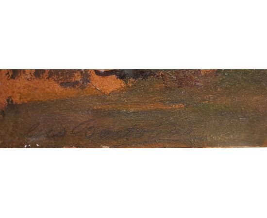 HORSES IN LANDSCAPE - OIL ON PANEL - GIOVANNI BARTOLENA (Livorno 1866 – 1942)