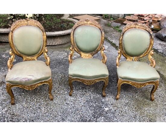 3 poltrone dorate metà ottocento