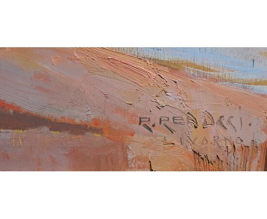 SEASCAPE WITH ROCK AND TOWER AT SUNSET - RENUCCIO RENUCCI (1880 - 1947)