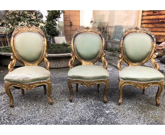 3 poltrone dorate metà ottocento
