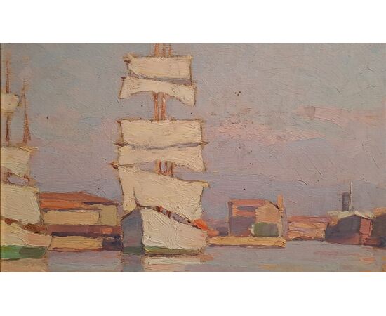 SAILING SHIPS IN PORT - RENUCCIO RENUCCI (1880 - 1947)