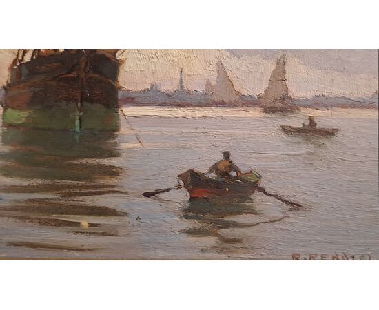 MARINA CON VELIERO - RENUCCIO RENUCCI (LIVORNO 1880 - 1947)