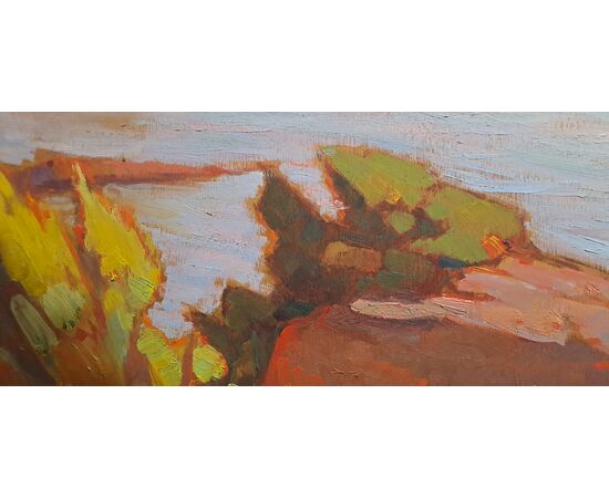 SEASCAPE WITH ROCK AND TOWER AT SUNSET - RENUCCIO RENUCCI (1880 - 1947)