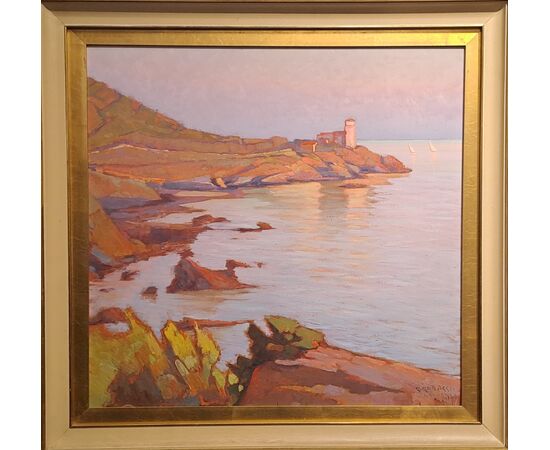 SEASCAPE WITH ROCK AND TOWER AT SUNSET - RENUCCIO RENUCCI (1880 - 1947)