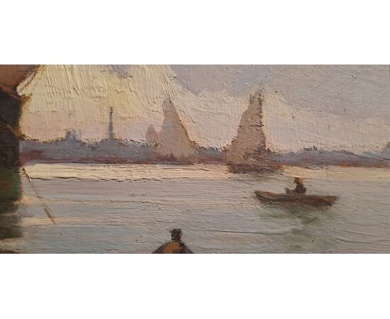 MARINA CON VELIERO - RENUCCIO RENUCCI (LIVORNO 1880 - 1947)