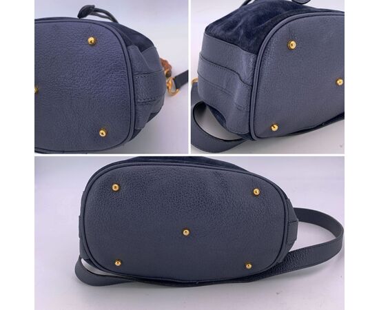 GUCCI Borsa a Tracolla Vintage in Camoscio Col. Blu Bamboo M