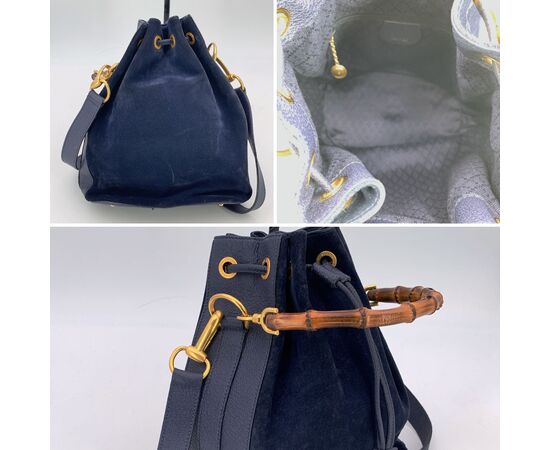 GUCCI Borsa a Tracolla Vintage in Camoscio Col. Blu Bamboo M