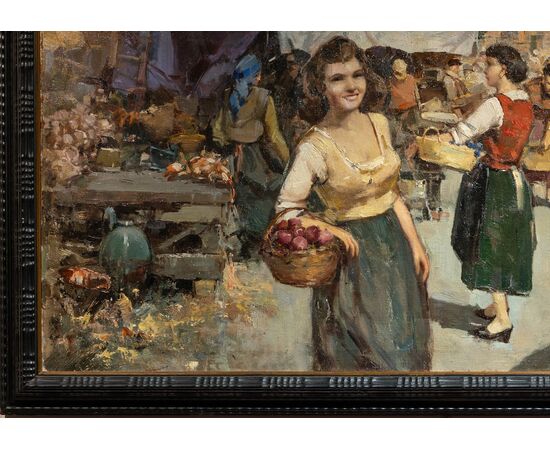 Mercato napoletano - Dipinto firmato - XX secolo - olio su tela