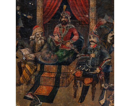 Rare and singular oriental painting depicting torture inflicted on the defeated - Probable 17th century - oil on canvas