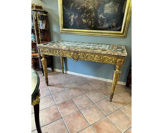 
Antica Consolle Luigi XVI con marmo intarsiato, XVIII secolo