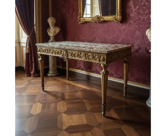 
Antica Consolle Luigi XVI con marmo intarsiato, XVIII secolo