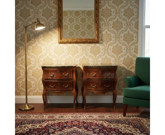 
Coppia di Comodini Siciliani in Ebano e Marmo Verde