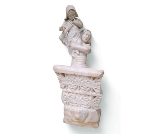 SCULTURA IN ALABASTRO - "DONNA CON BAMBINO" - XIX SEC.