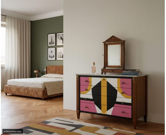 Psiche da tavolo in noce e intarsi in legni diversi, prima metà del XIX secolo