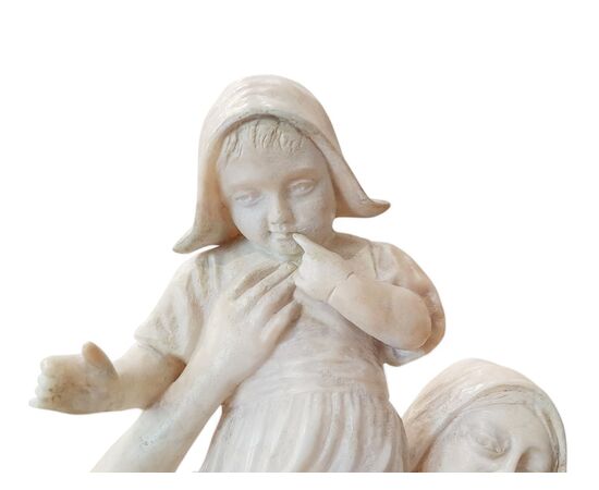 SCULTURA IN ALABASTRO - "DONNA CON BAMBINO" - XIX SEC.
