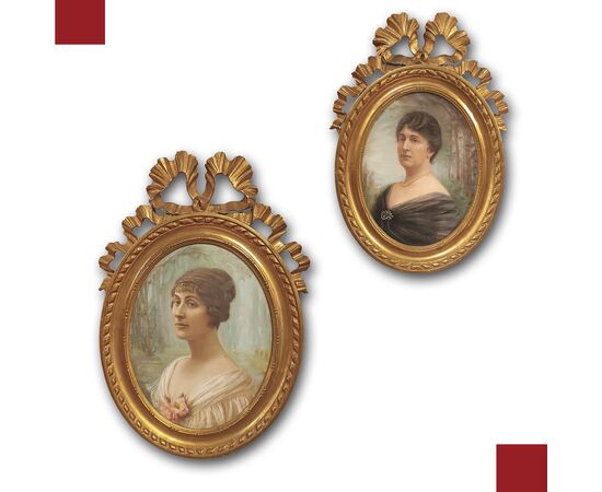 COPPIA DI DIPINTI A PASTELLO OVALI FINE XIX SECOLO