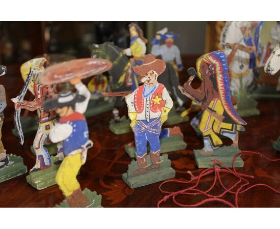 Set accampamento indiani e cowboy statuine legno - primi '900