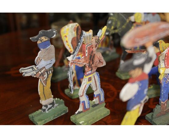 Set accampamento indiani e cowboy statuine legno - primi '900