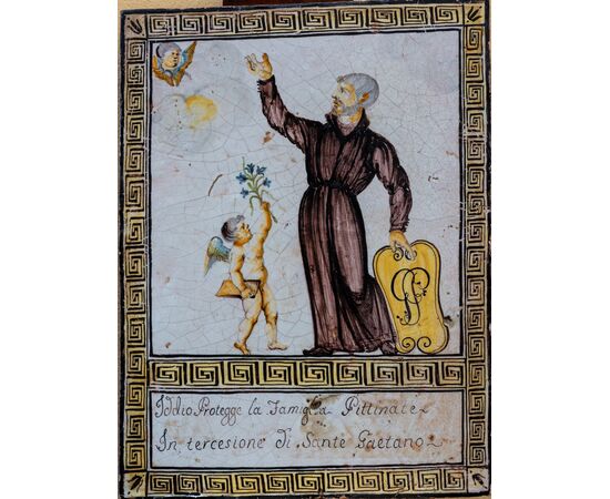 Mattonella con San Gaetano che protegge - XIX secolo