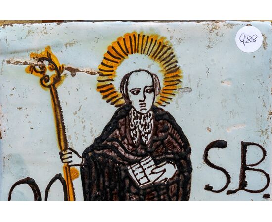 Mattonella  con San Benedtto - Manifattura Laterza - XIX secolo