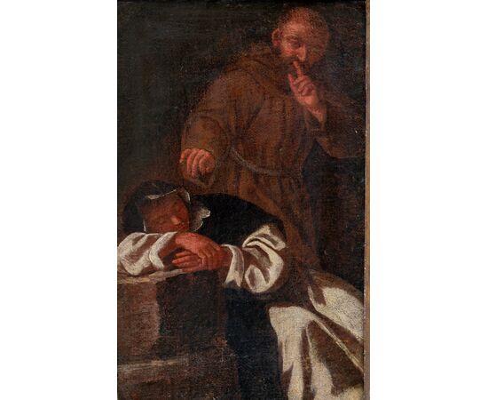Dipinto con francescano e domenicano - XVII secolo - olio su tela