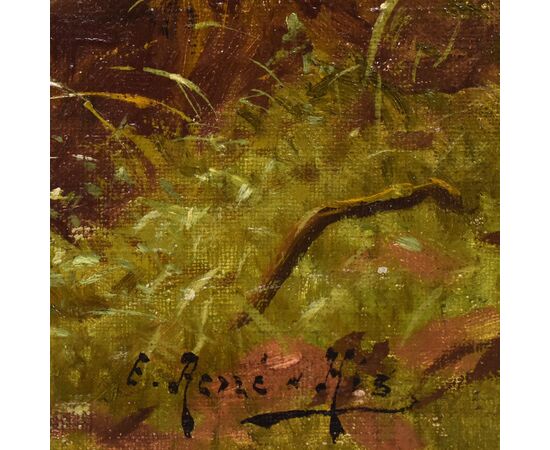 DIPINTI ANTICHI PAESAGGI CON FIUME, EDMOND HIS, OLIO SU TELA, PRIMI DEL NOVECENTO. (QP703)