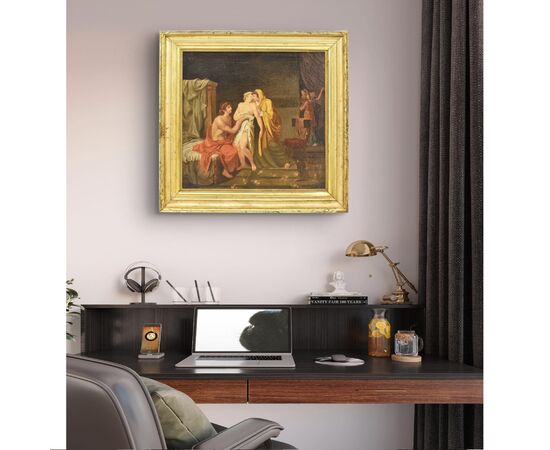 QUADRI ANTICHI, MITOLOGIA GRECA, PARIDE ED ELENA CON AFRODITE, OLIO SU TELA, OTTOCENTO. (QM245)